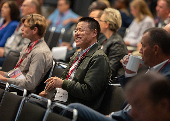 Happy and attentive conference attendees